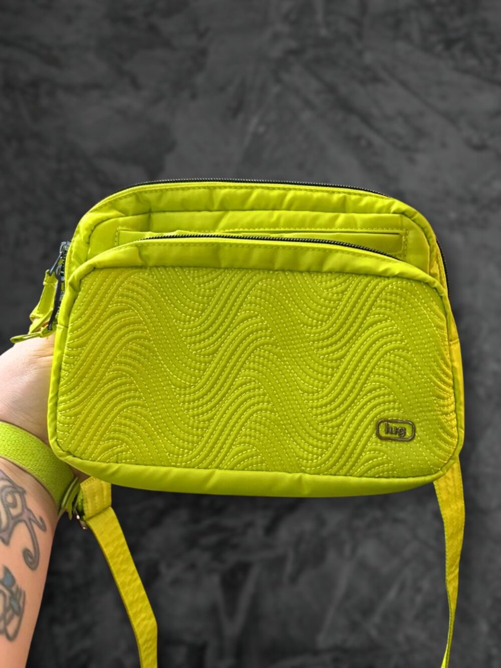 Lug Classic Quilted Belt Bag Crossbody Double Back in Lemon Lime Green - Picture 2 of 15